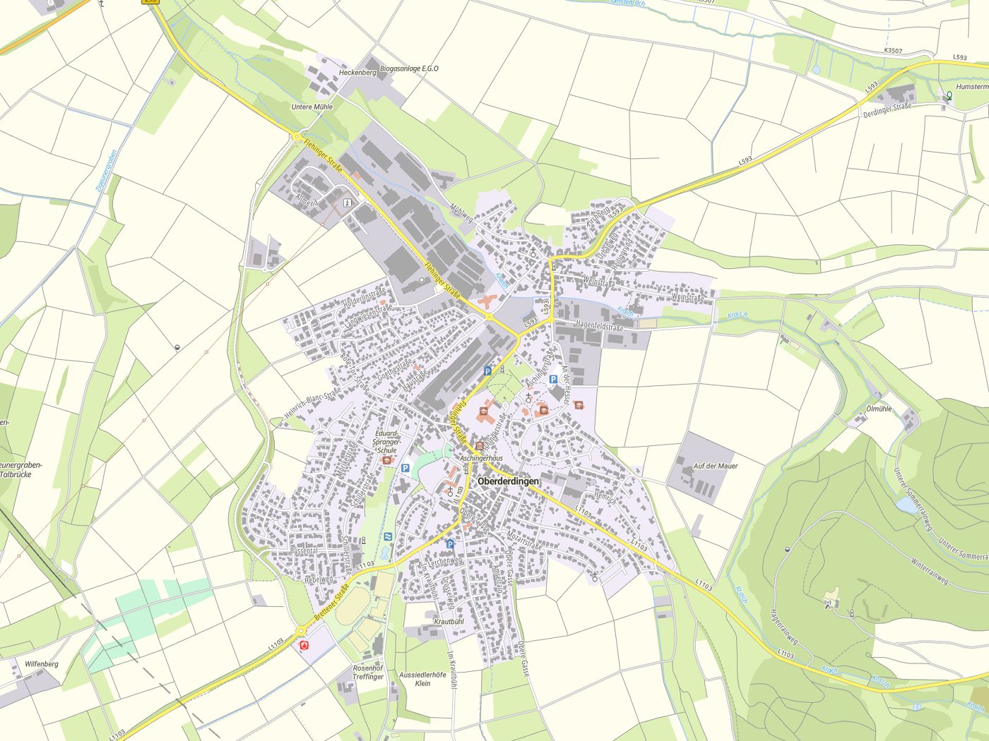 Kartenausschnitt Oberderdingen mit Gewässern