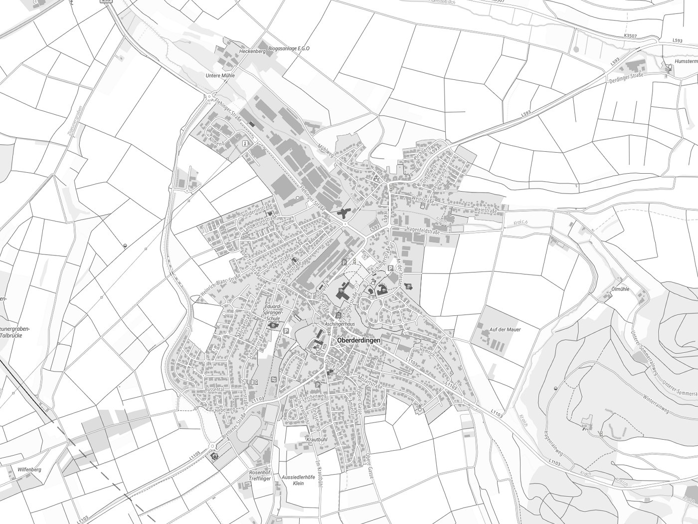 Kartenausschnitt Oberderdingen mit Gewässern