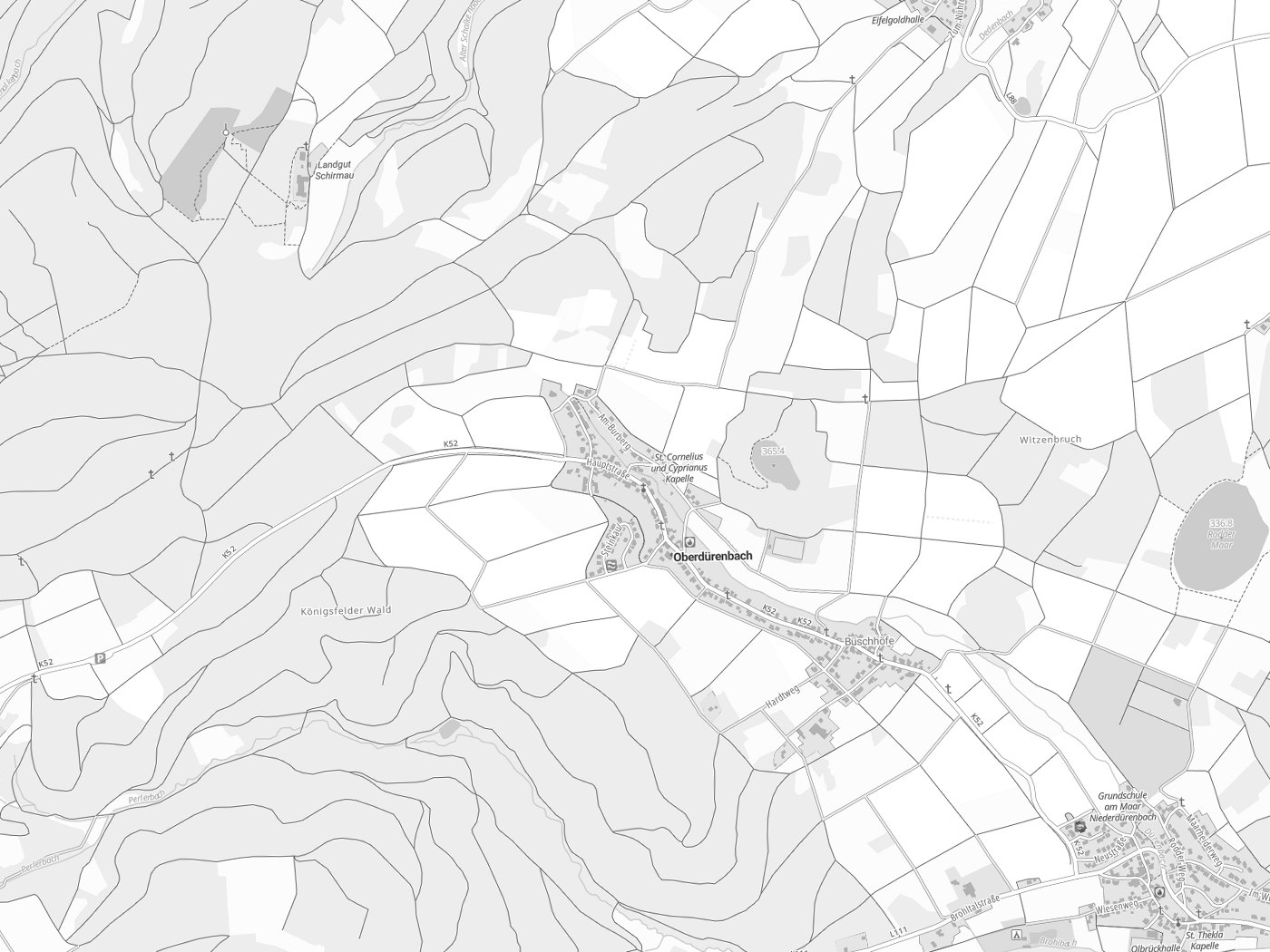 Kartenausschnitt Oberdürenbach mit Gewässern