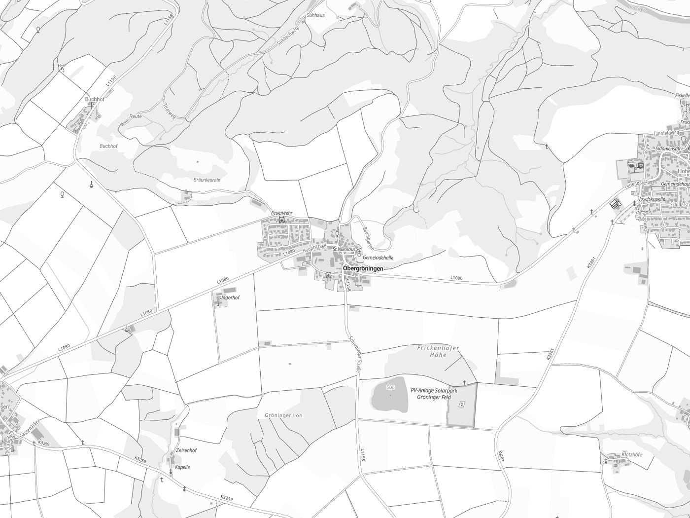 Kartenausschnitt Obergröningen mit Gewässern