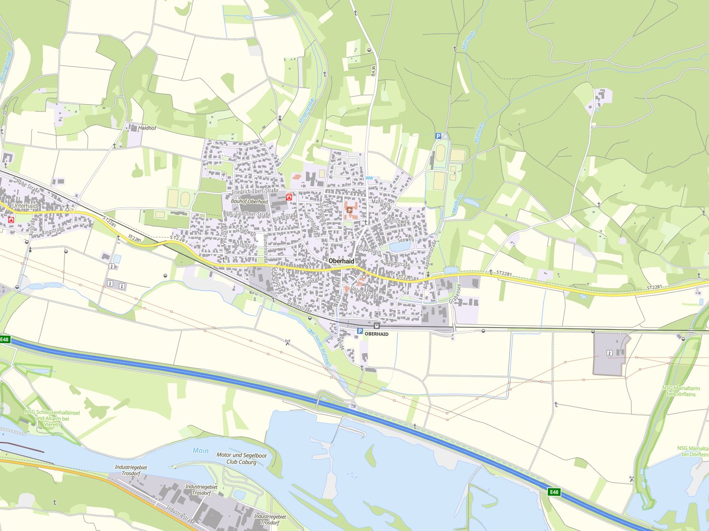 Kartenausschnitt Oberhaid mit Gewässern