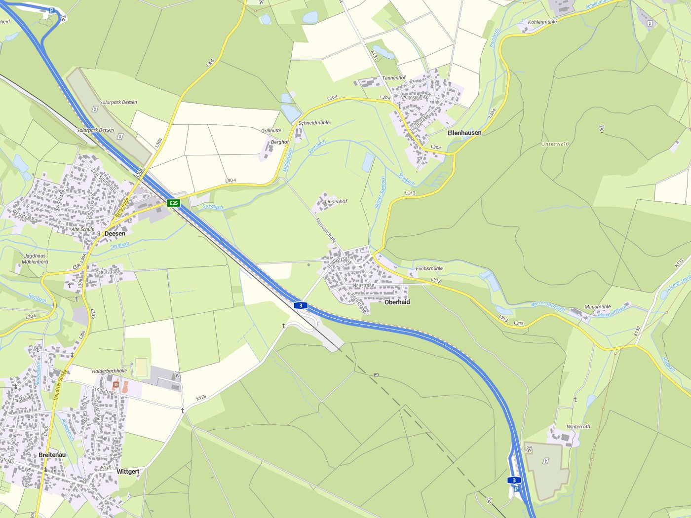 Kartenausschnitt Oberhaid mit Gewässern