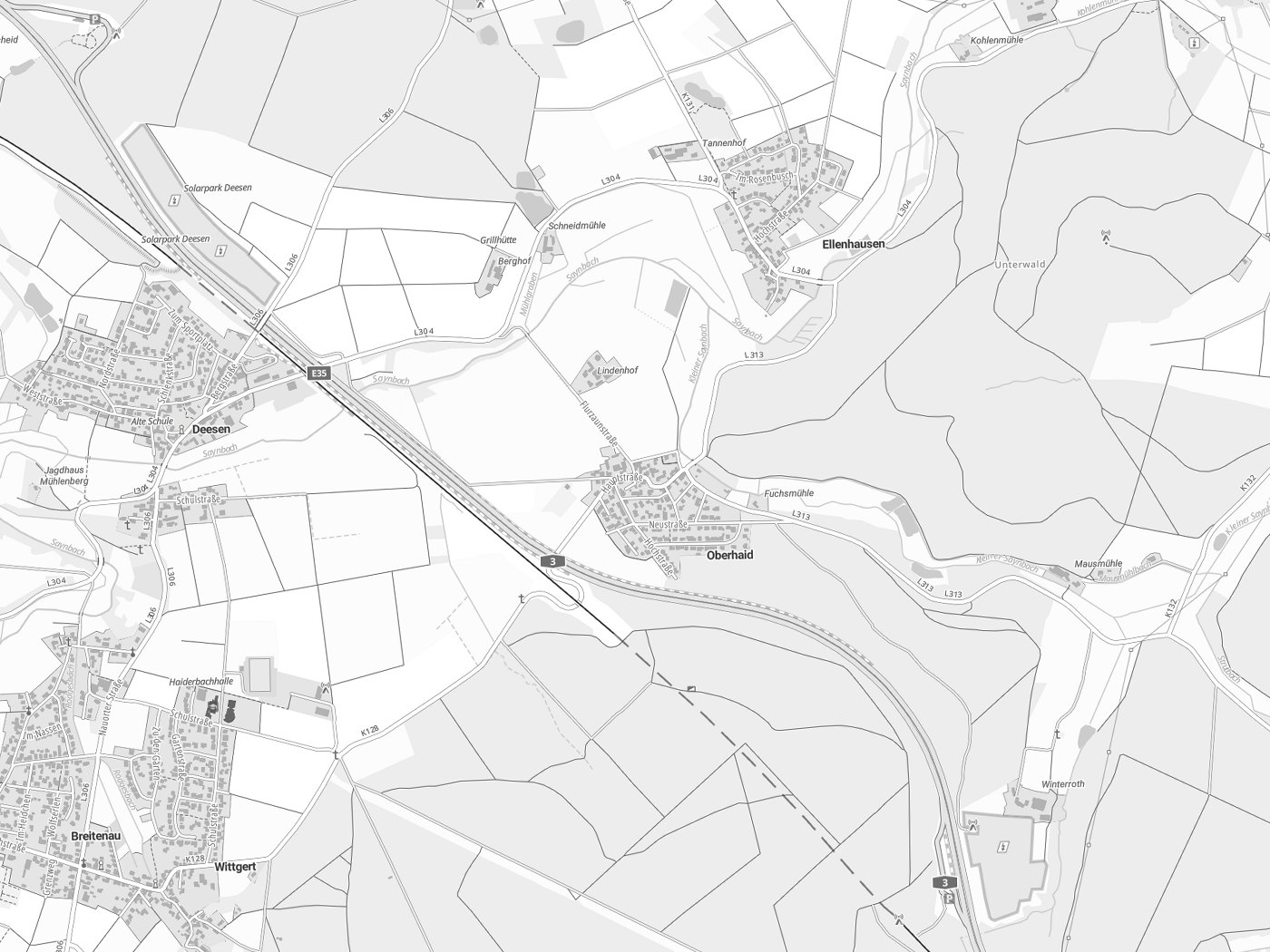 Kartenausschnitt Oberhaid mit Gewässern
