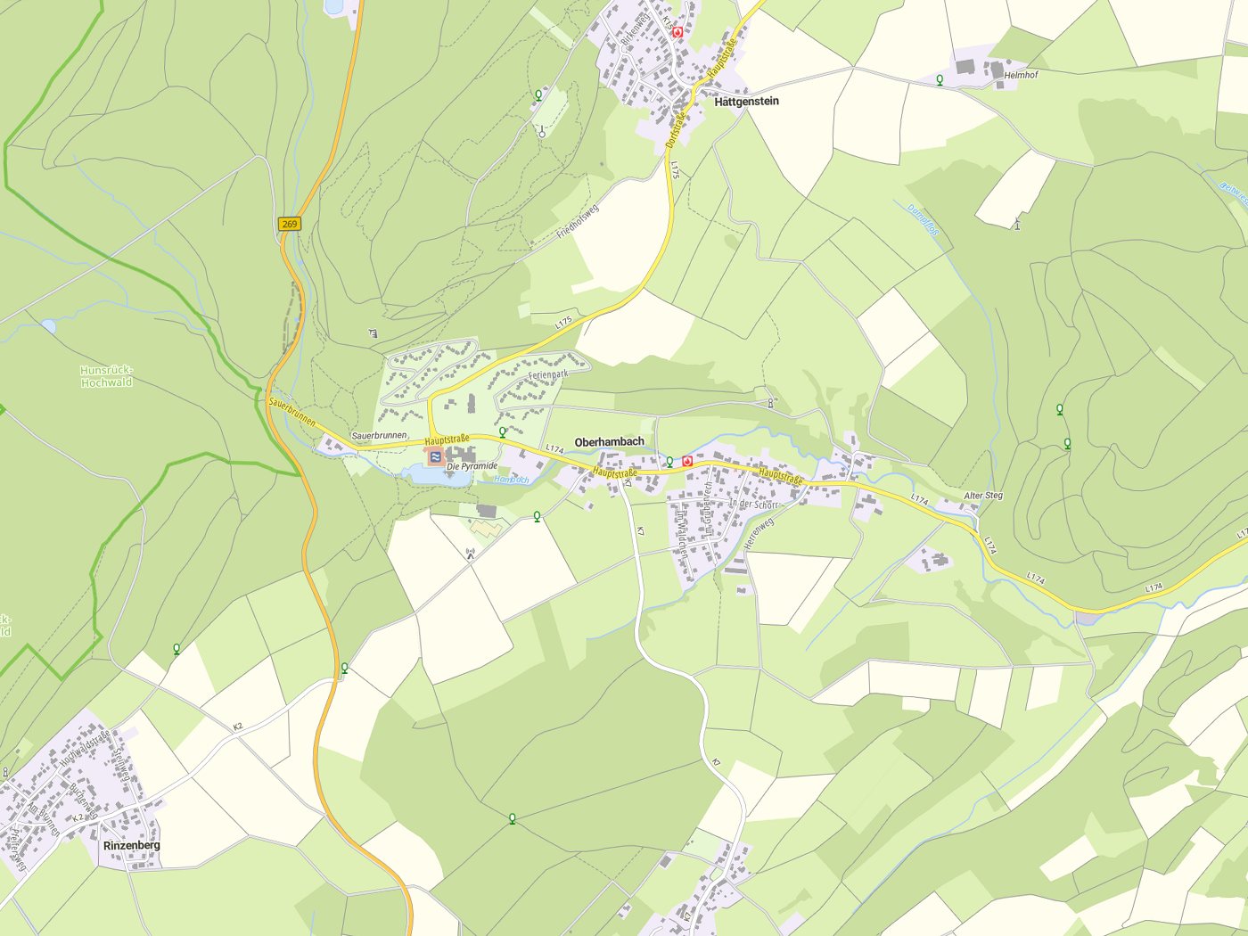 Kartenausschnitt Oberhambach mit Gewässern