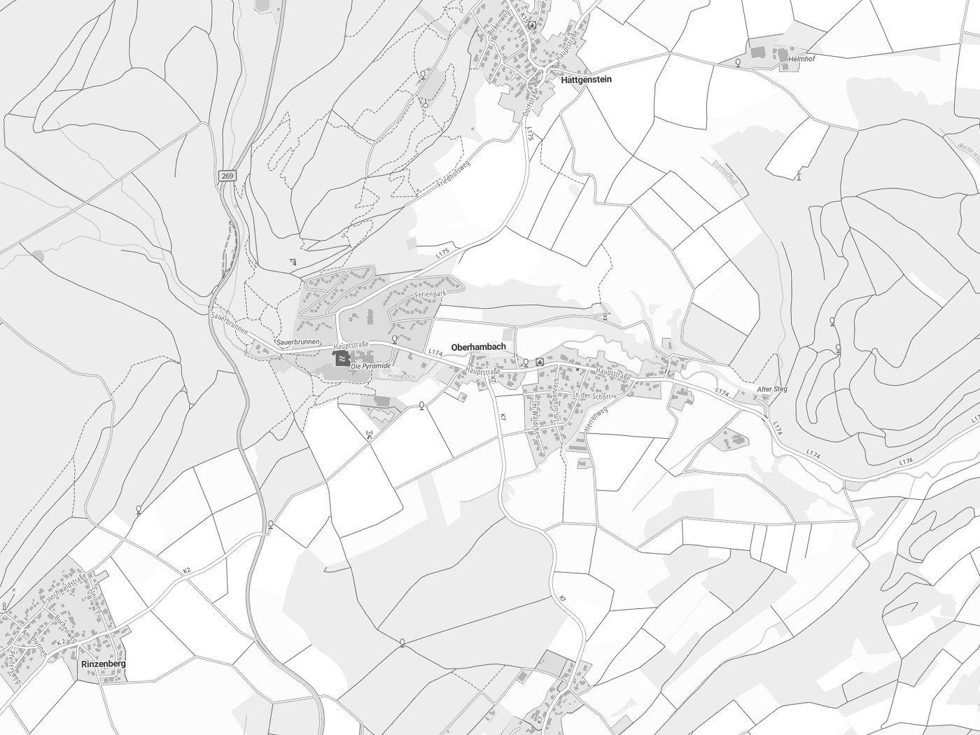 Kartenausschnitt Oberhambach mit Gewässern
