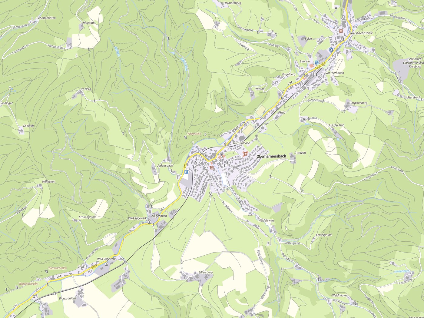 Kartenausschnitt Oberharmersbach mit Gewässern