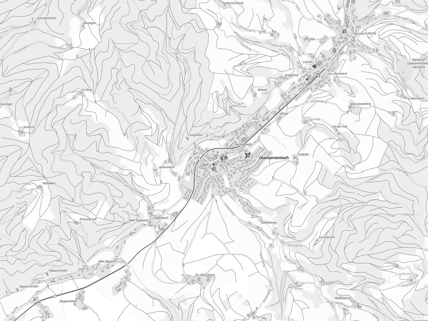 Kartenausschnitt Oberharmersbach mit Gewässern