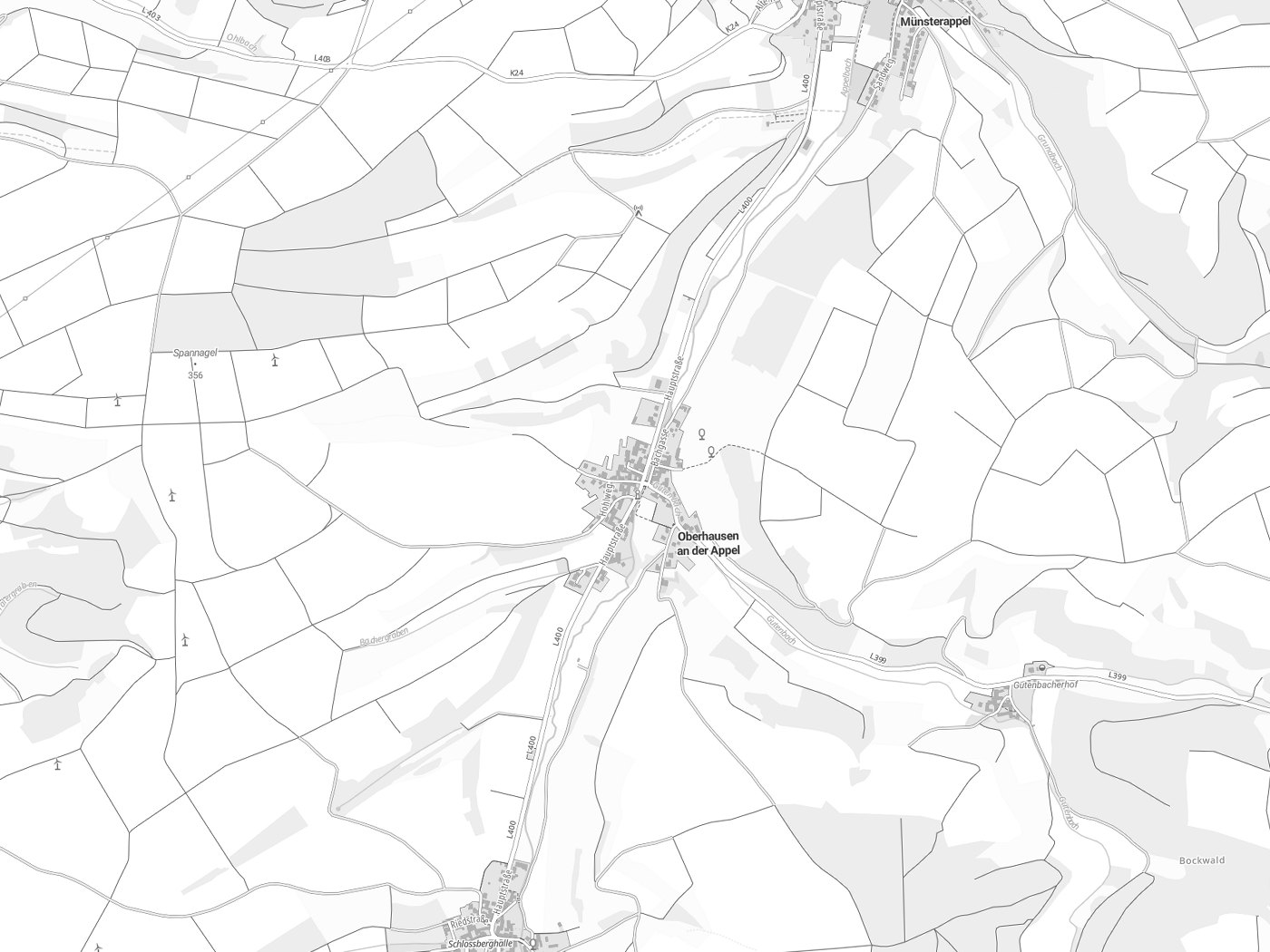 Kartenausschnitt Oberhausen an der Appel mit Gewässern