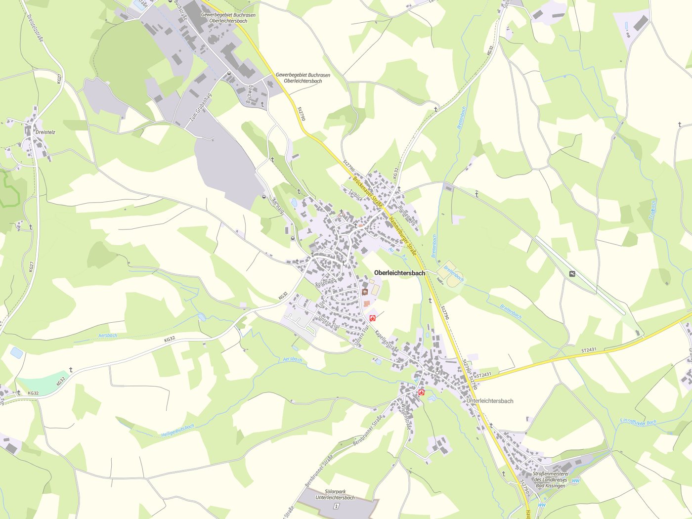 Kartenausschnitt Oberleichtersbach mit Gewässern