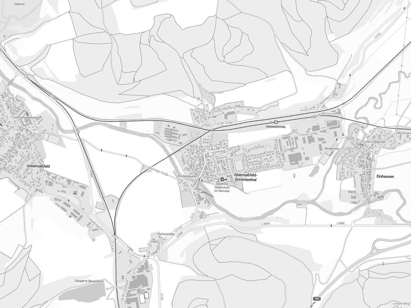 Kartenausschnitt Obermaßfeld-Grimmenthal mit Gewässern
