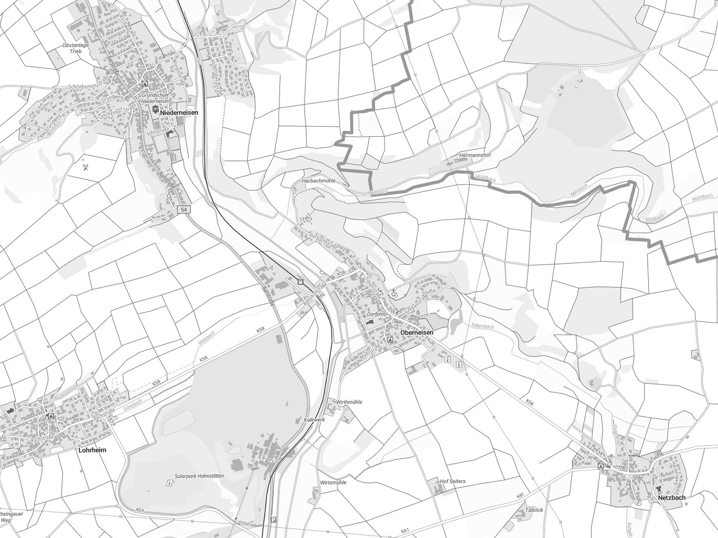 Kartenausschnitt Oberneisen mit Gewässern