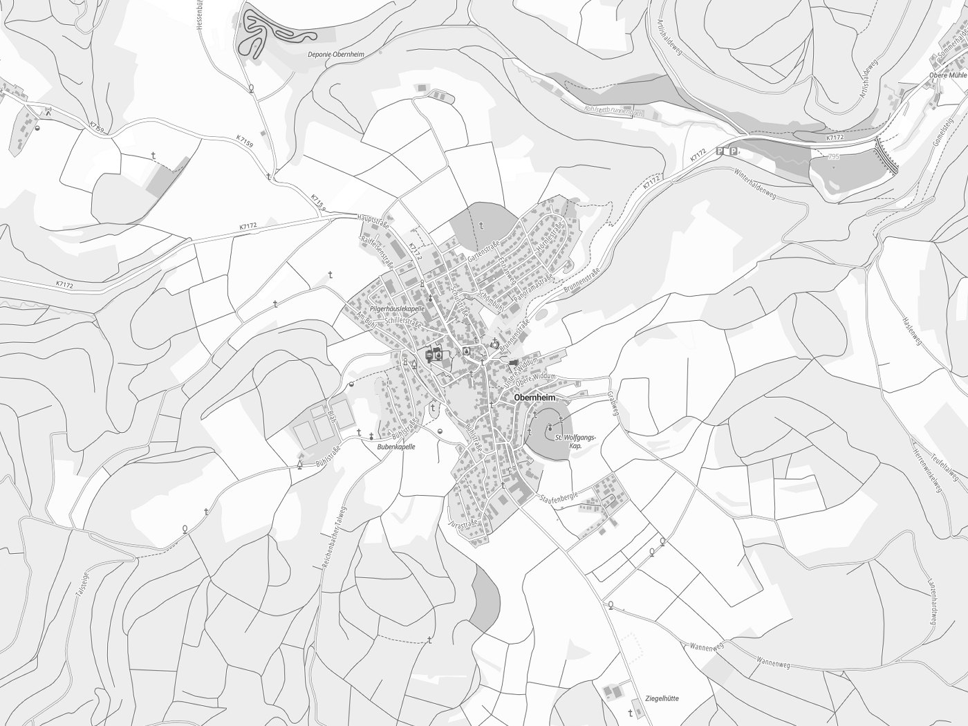 Kartenausschnitt Obernheim mit Gewässern