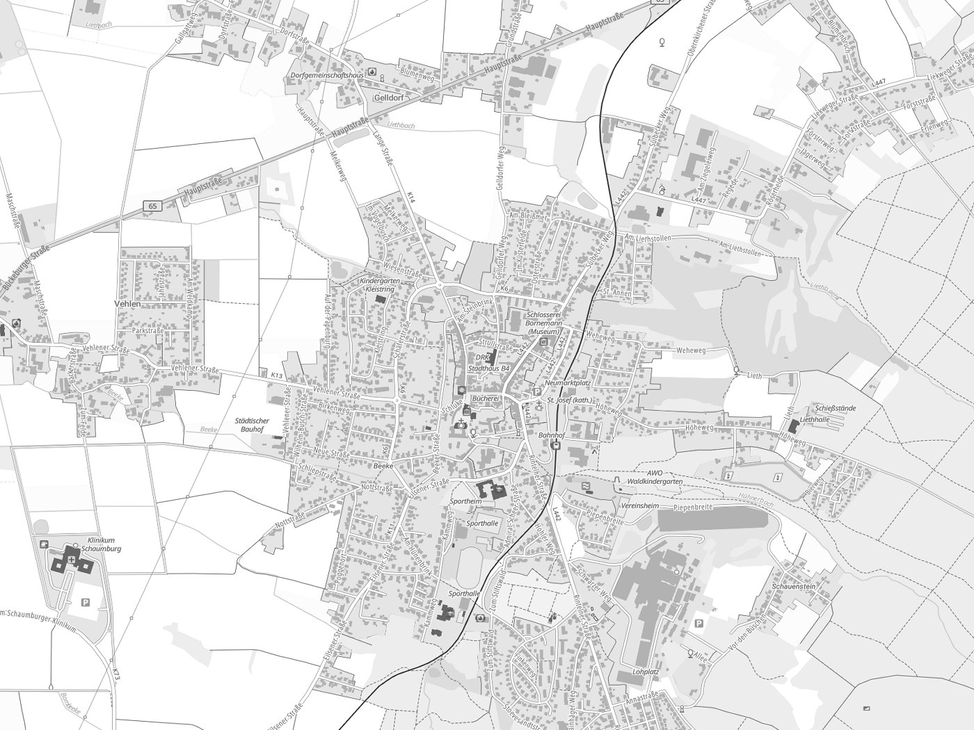 Kartenausschnitt Obernkirchen mit Gewässern