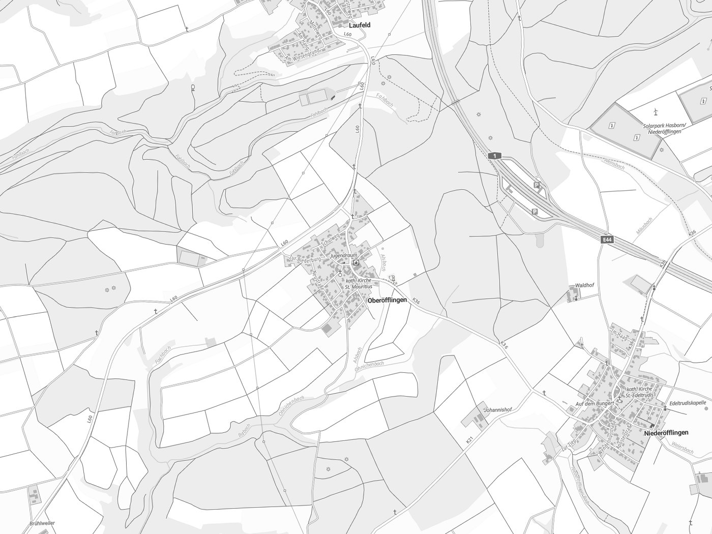 Kartenausschnitt Oberöfflingen mit Gewässern