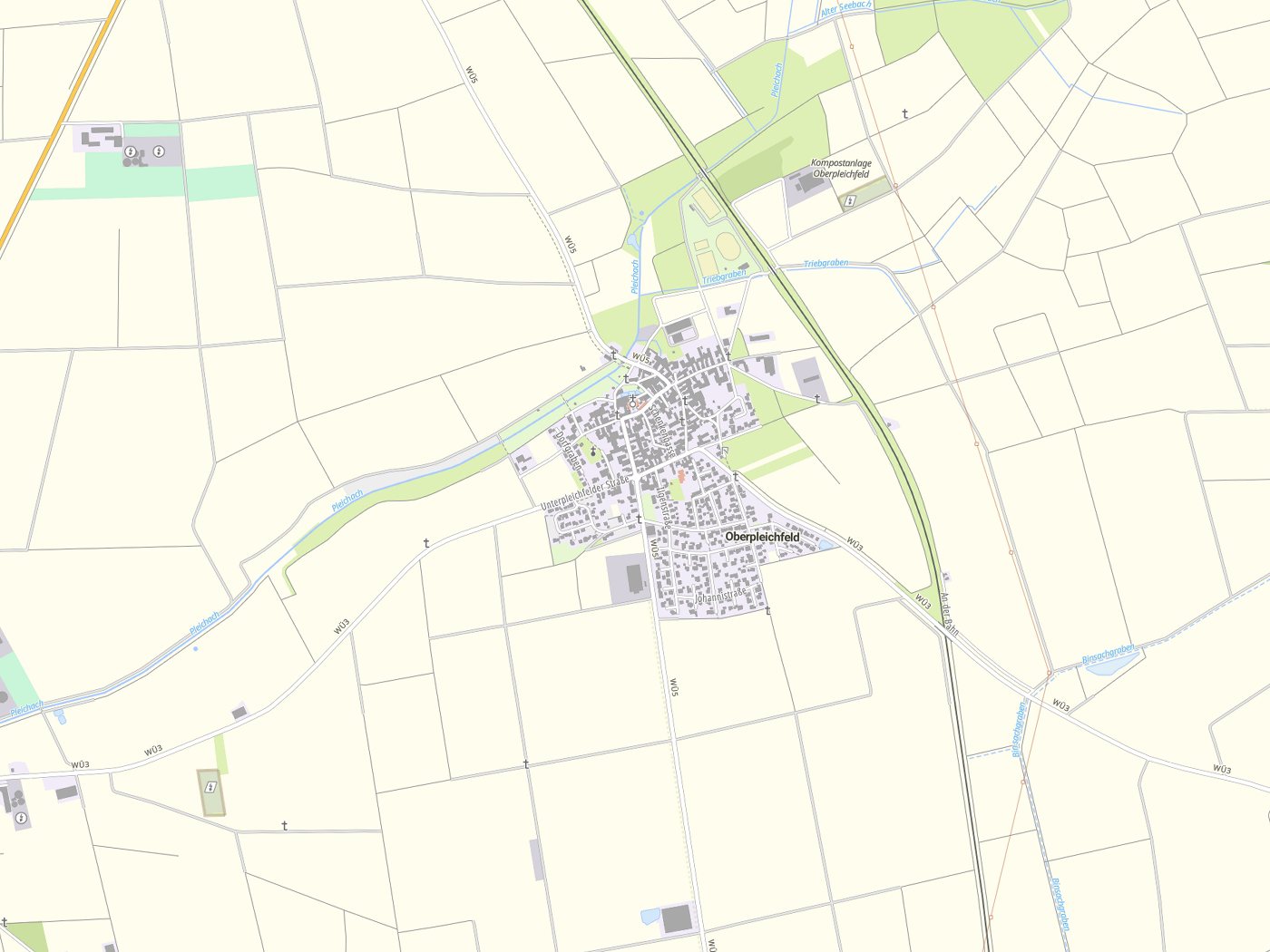 Kartenausschnitt Oberpleichfeld mit Gewässern