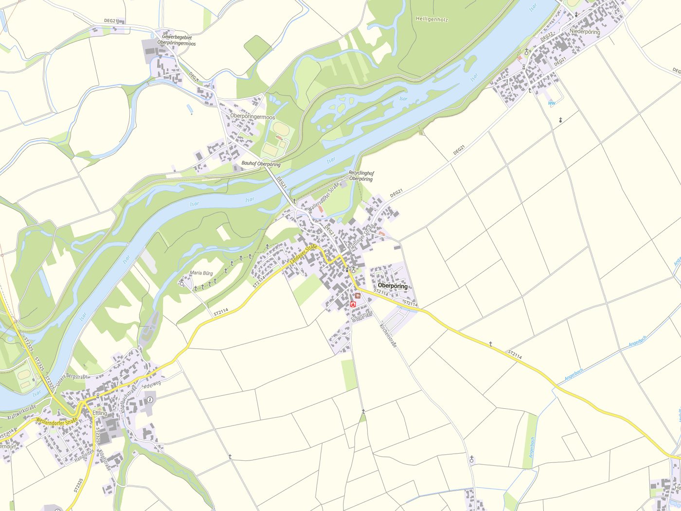 Kartenausschnitt Oberpöring mit Gewässern