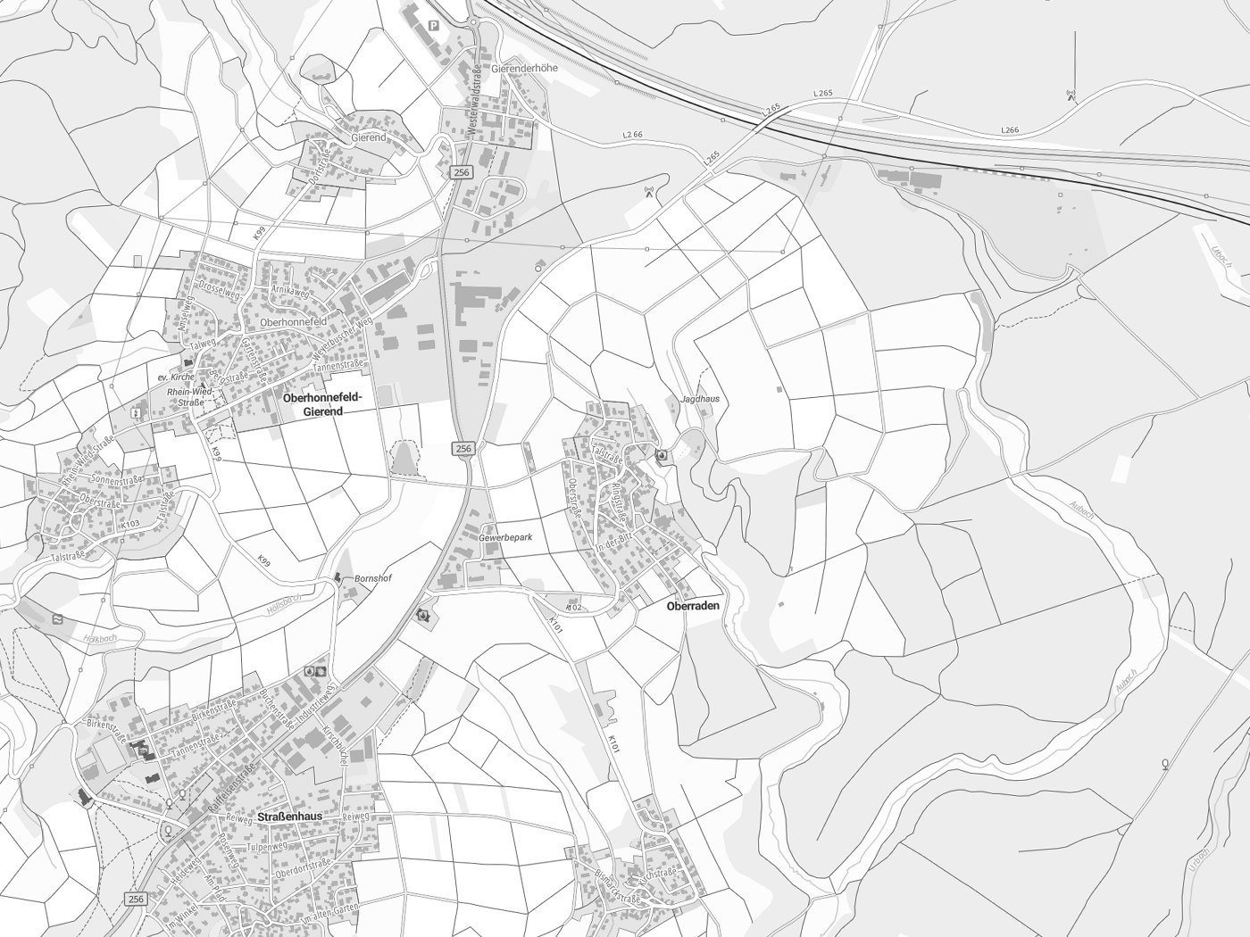 Kartenausschnitt Oberraden mit Gewässern