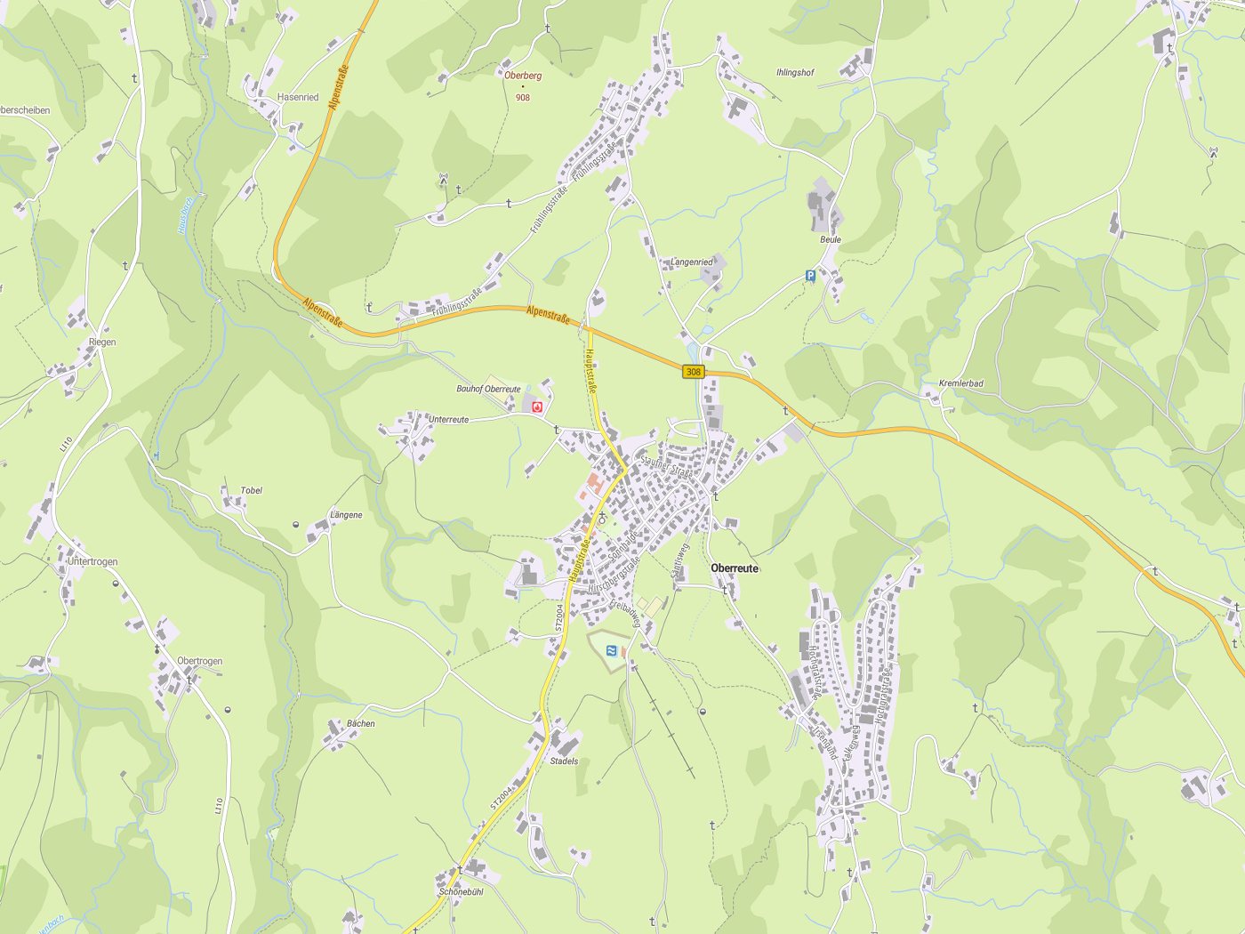 Kartenausschnitt Oberreute mit Gewässern