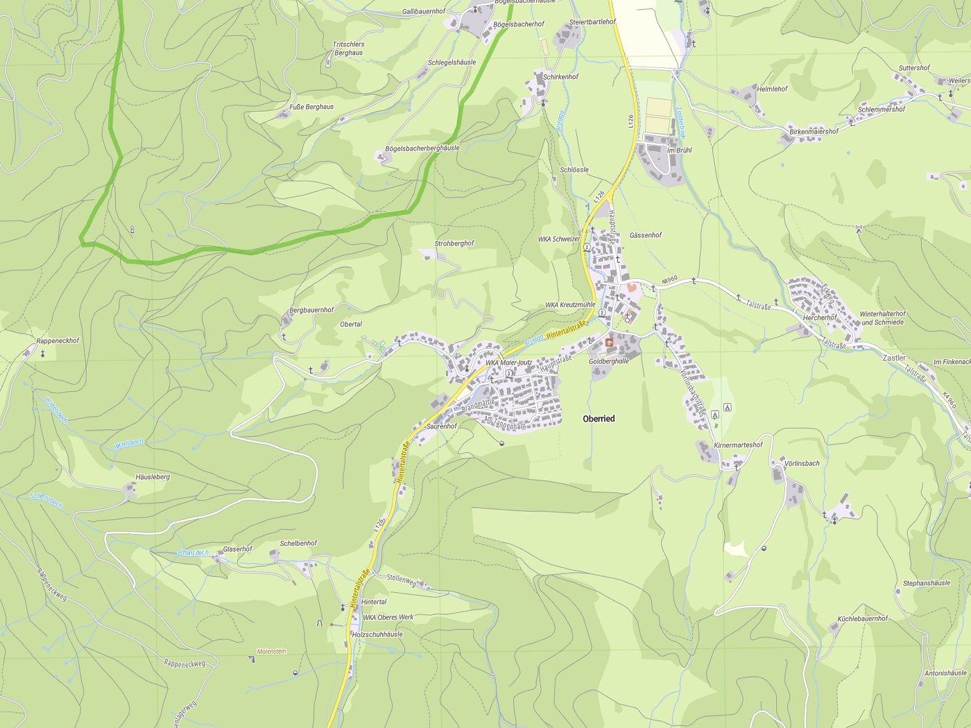 Kartenausschnitt Oberried mit Gewässern