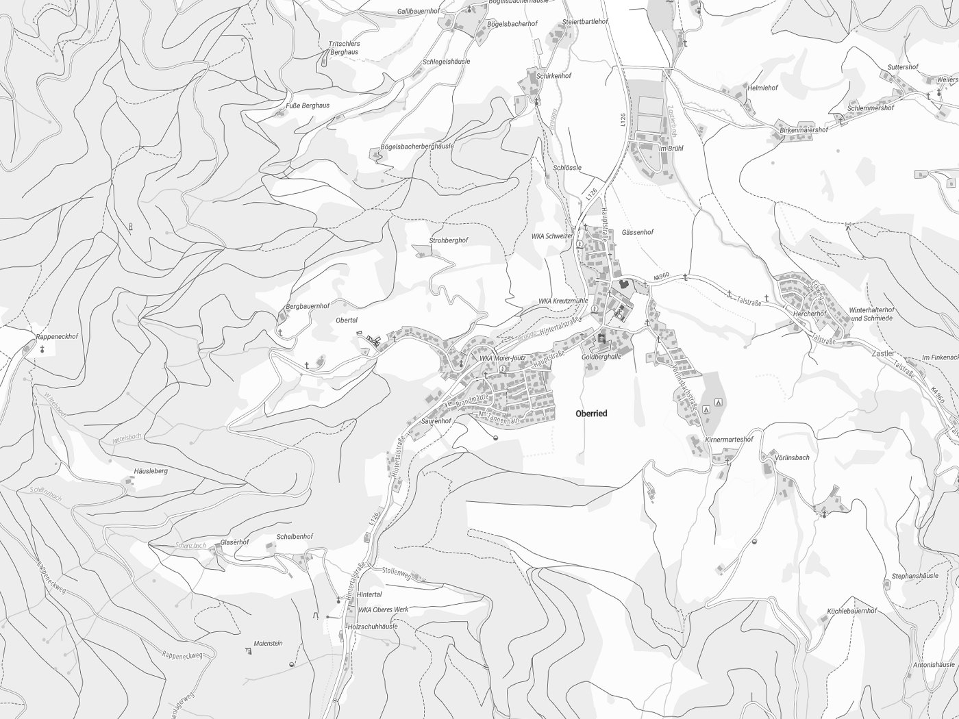 Kartenausschnitt Oberried mit Gewässern