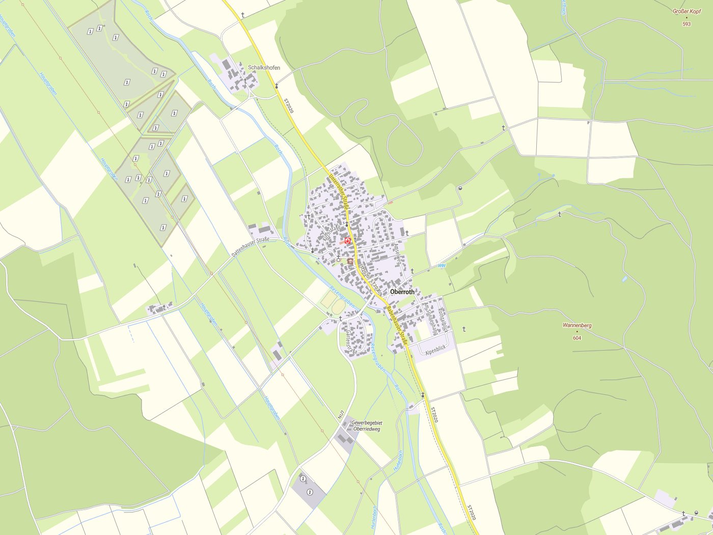 Kartenausschnitt Oberroth mit Gewässern
