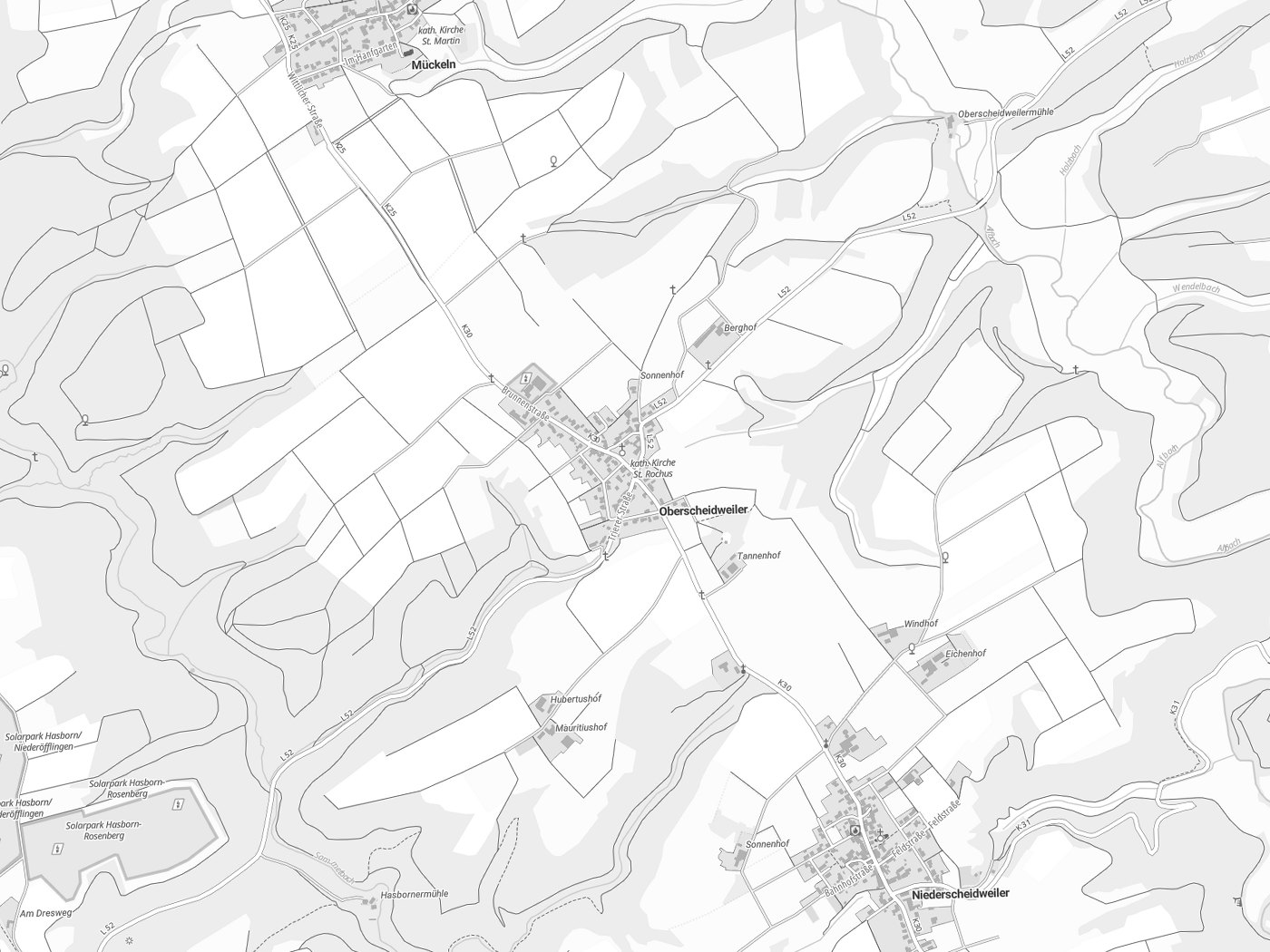 Kartenausschnitt Oberscheidweiler mit Gewässern