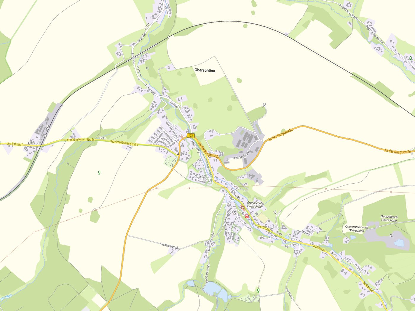 Kartenausschnitt Oberschöna mit Gewässern