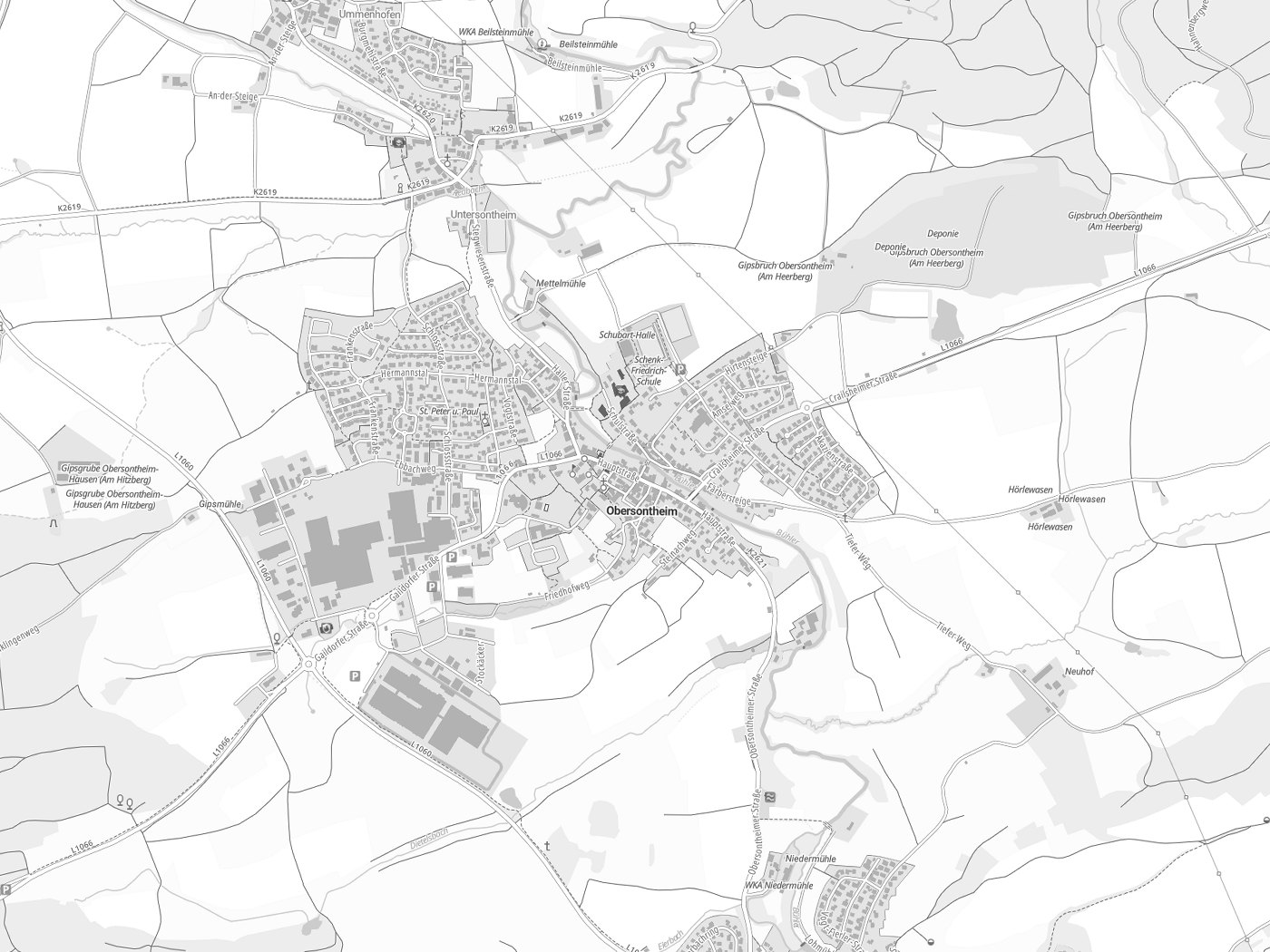 Kartenausschnitt Obersontheim mit Gewässern