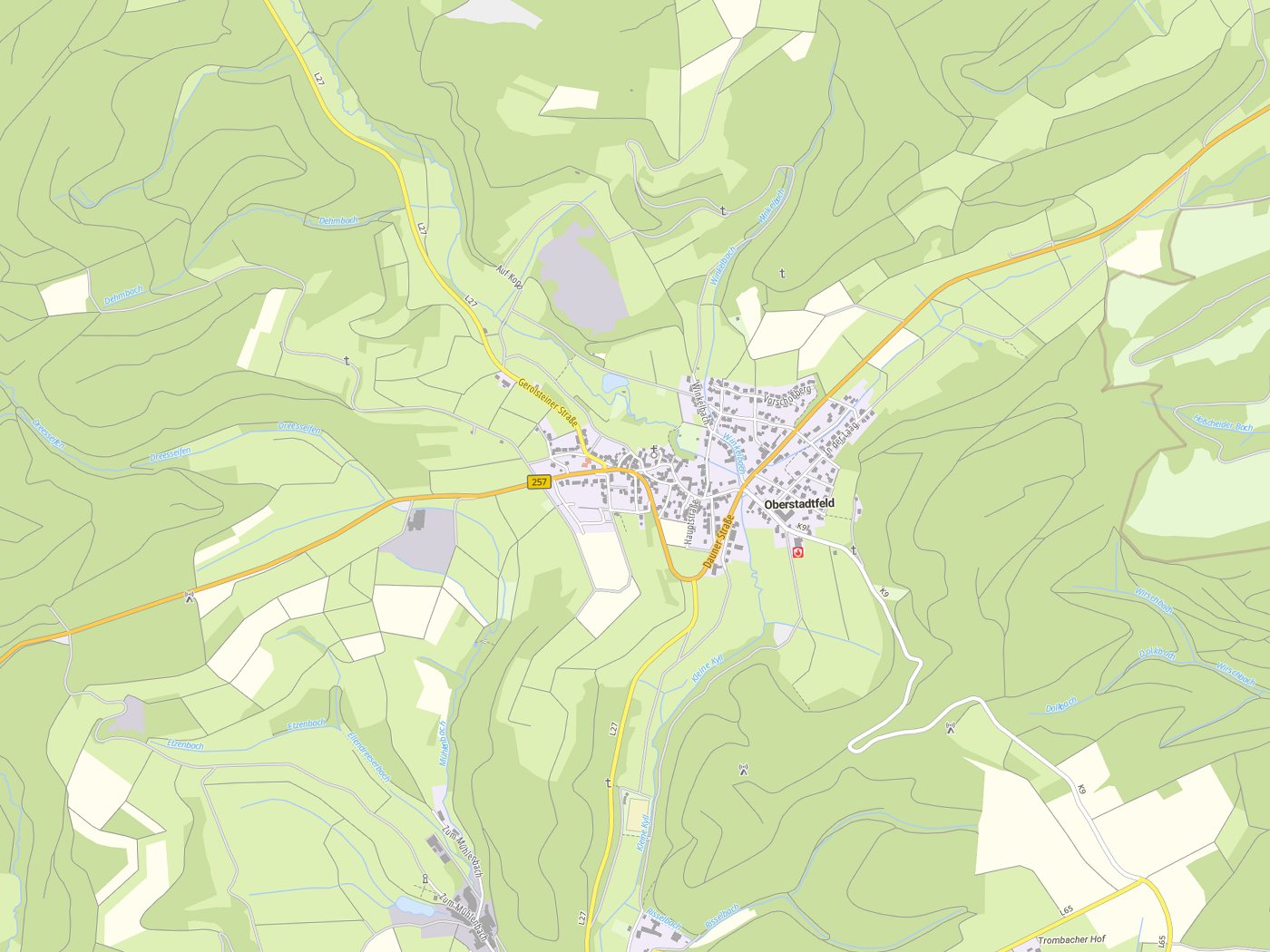 Kartenausschnitt Oberstadtfeld mit Gewässern