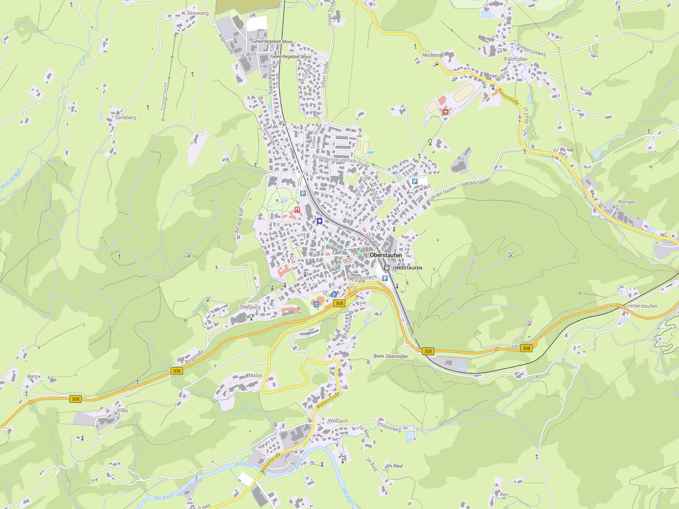 Kartenausschnitt Oberstaufen mit Gewässern