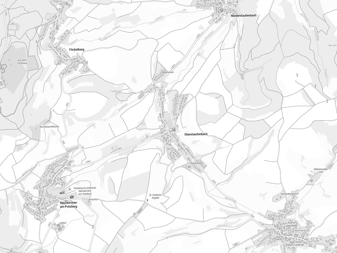 Kartenausschnitt Oberstaufenbach mit Gewässern