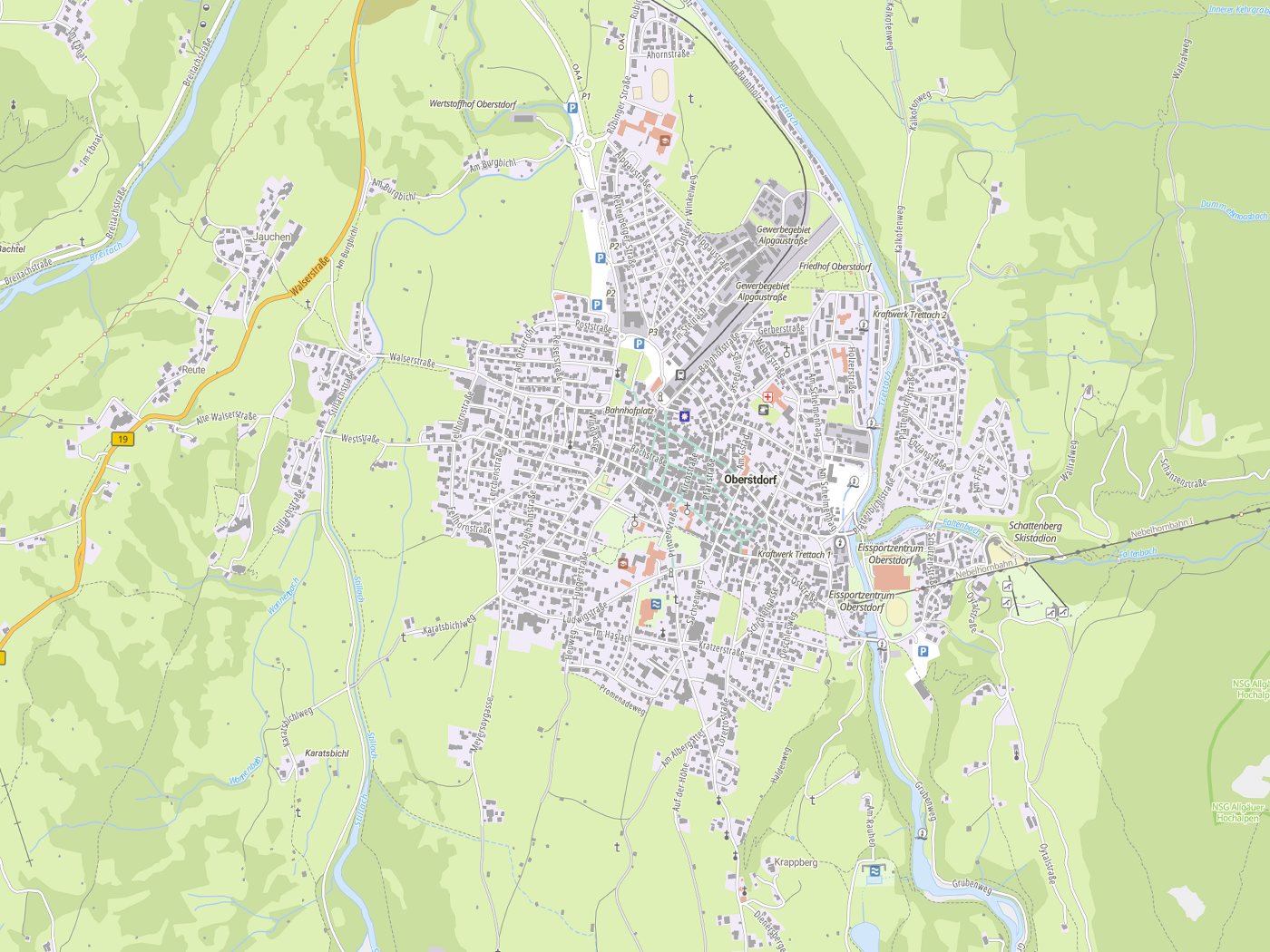 Kartenausschnitt Oberstdorf mit Gewässern