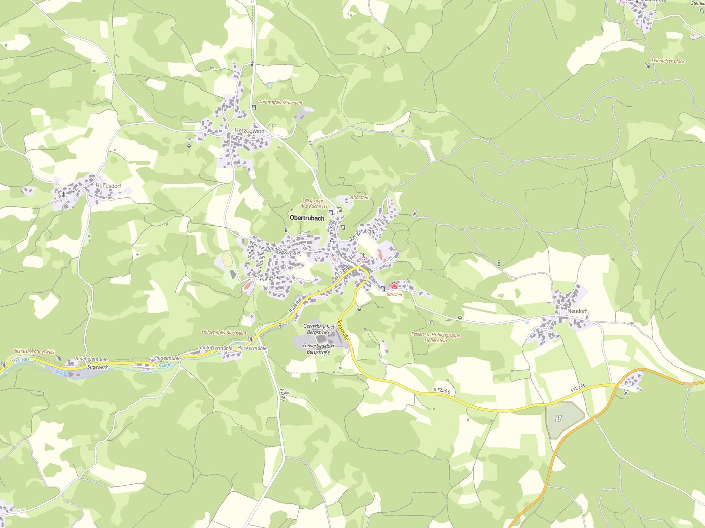 Kartenausschnitt Obertrubach mit Gewässern
