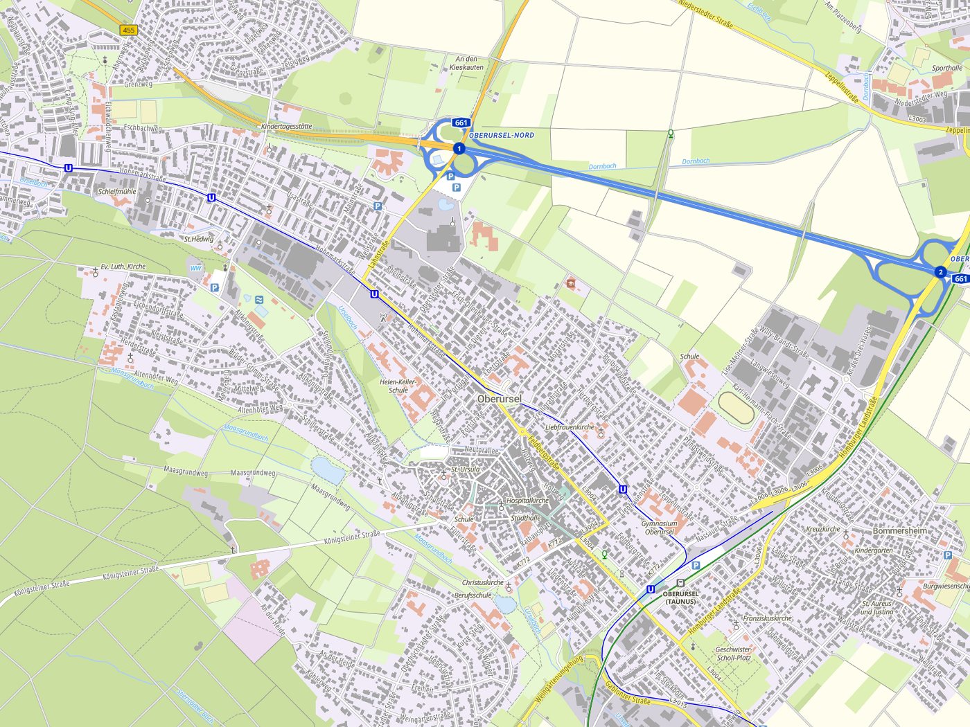 Kartenausschnitt Oberursel mit Gewässern