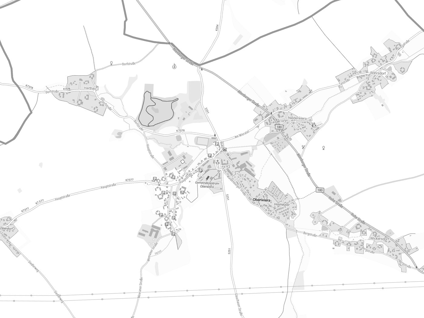 Kartenausschnitt Oberwiera mit Gewässern