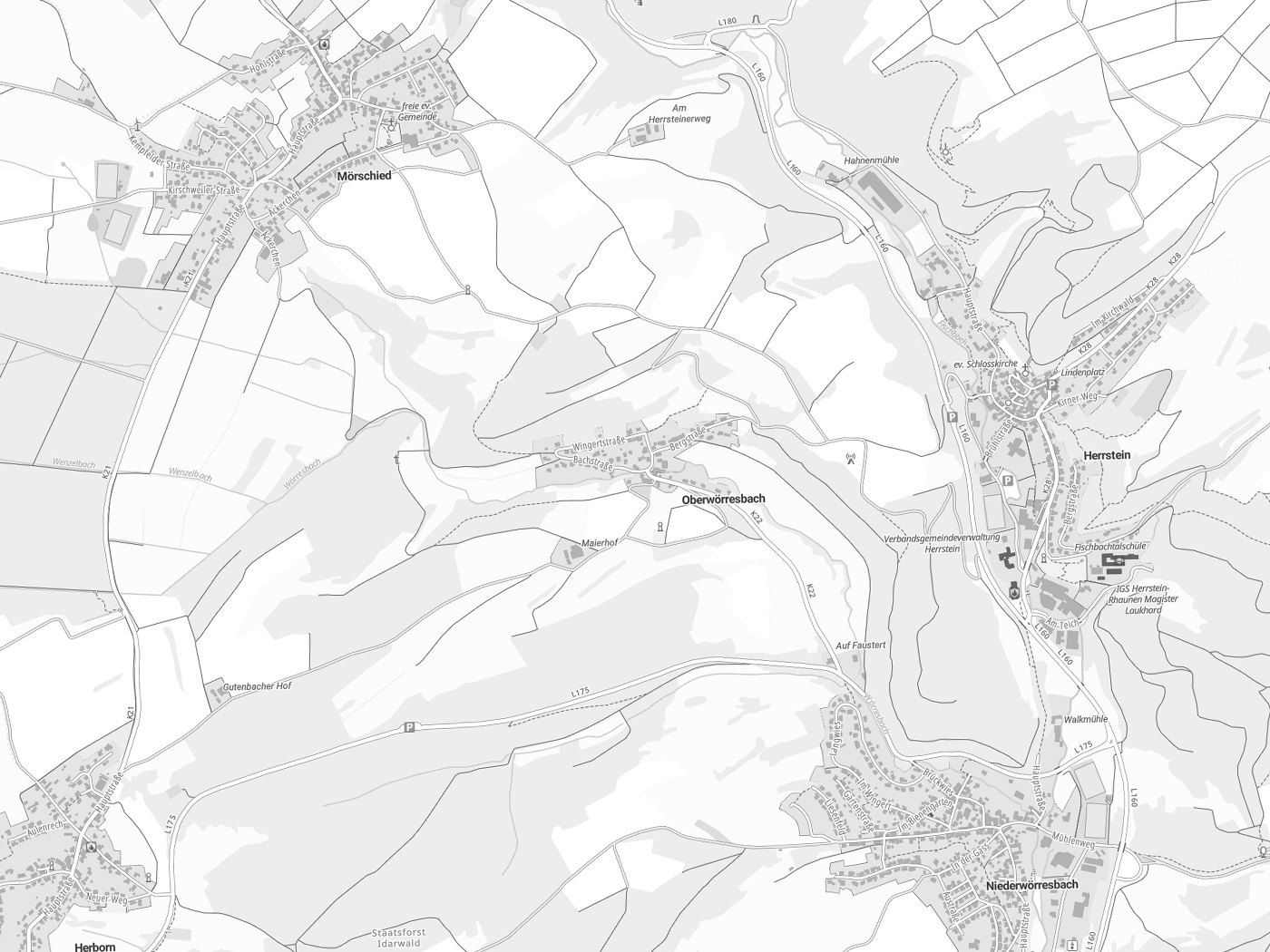 Kartenausschnitt Oberwörresbach mit Gewässern