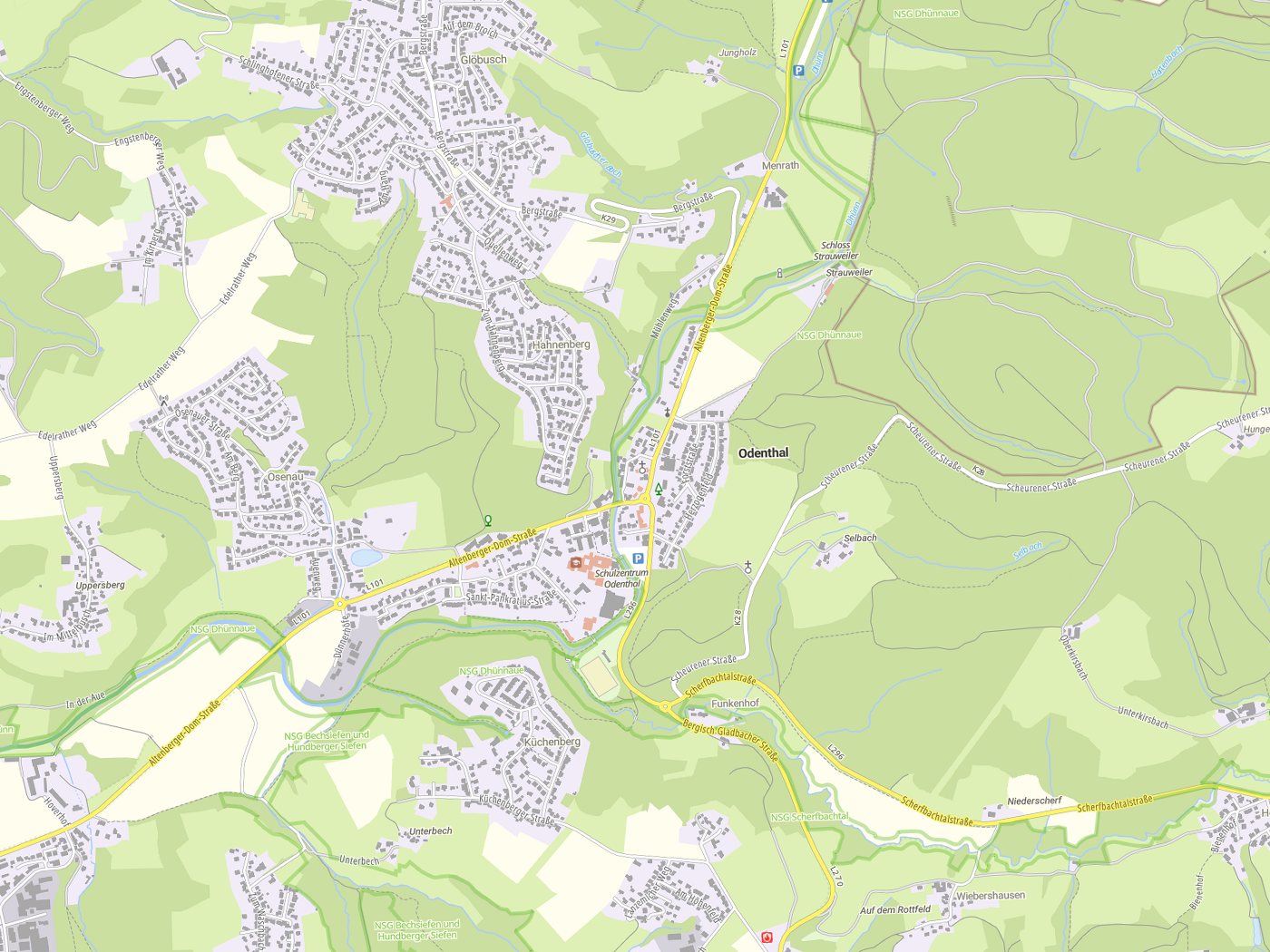 Kartenausschnitt Odenthal mit Gewässern