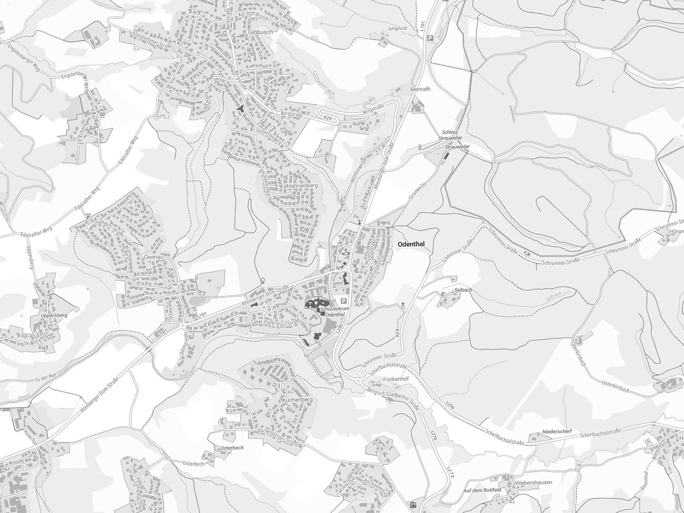 Kartenausschnitt Odenthal mit Gewässern