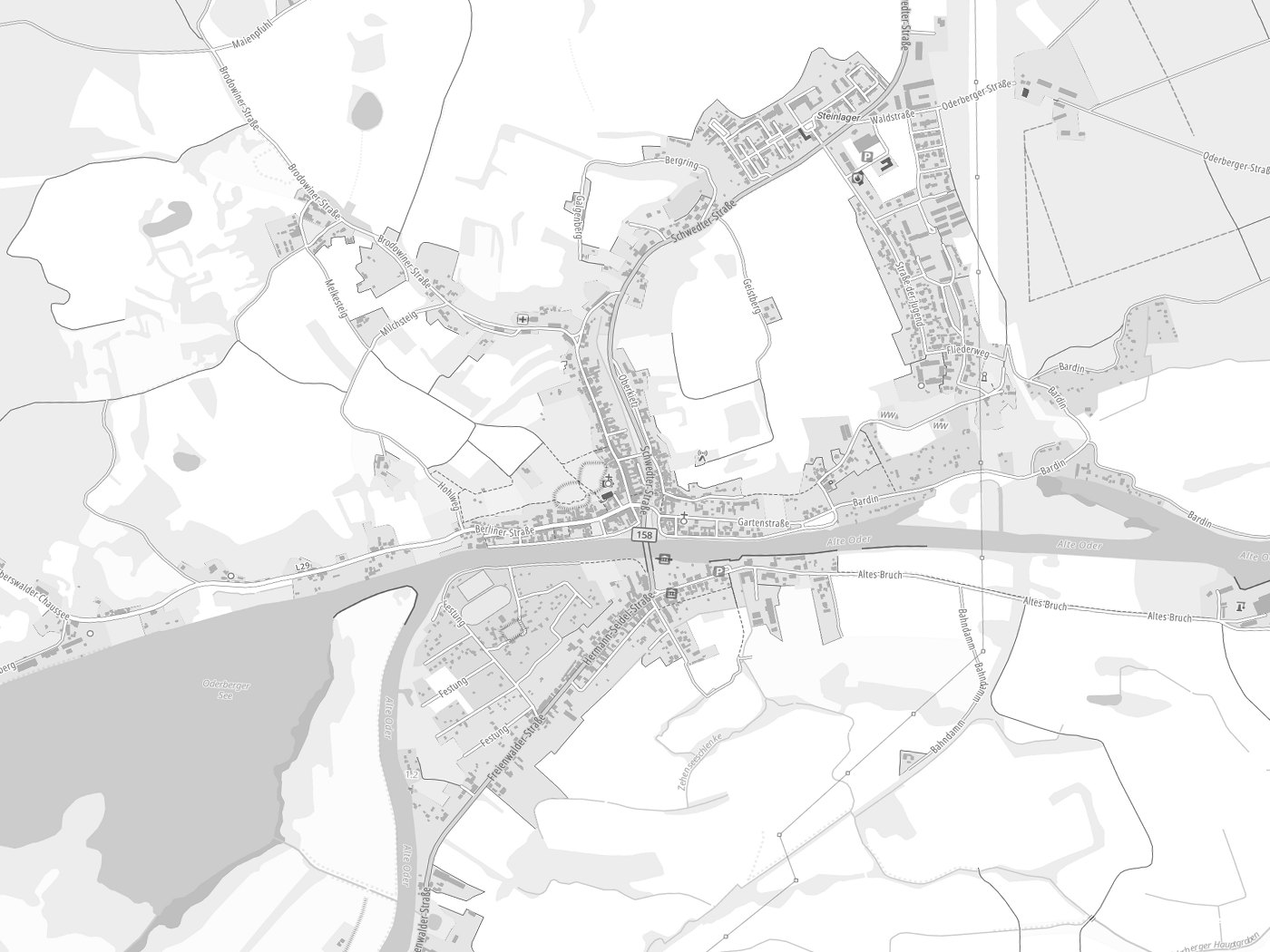Kartenausschnitt Oderberg mit Gewässern