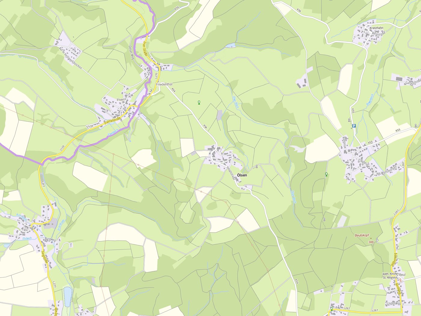 Kartenausschnitt Ölsen mit Gewässern