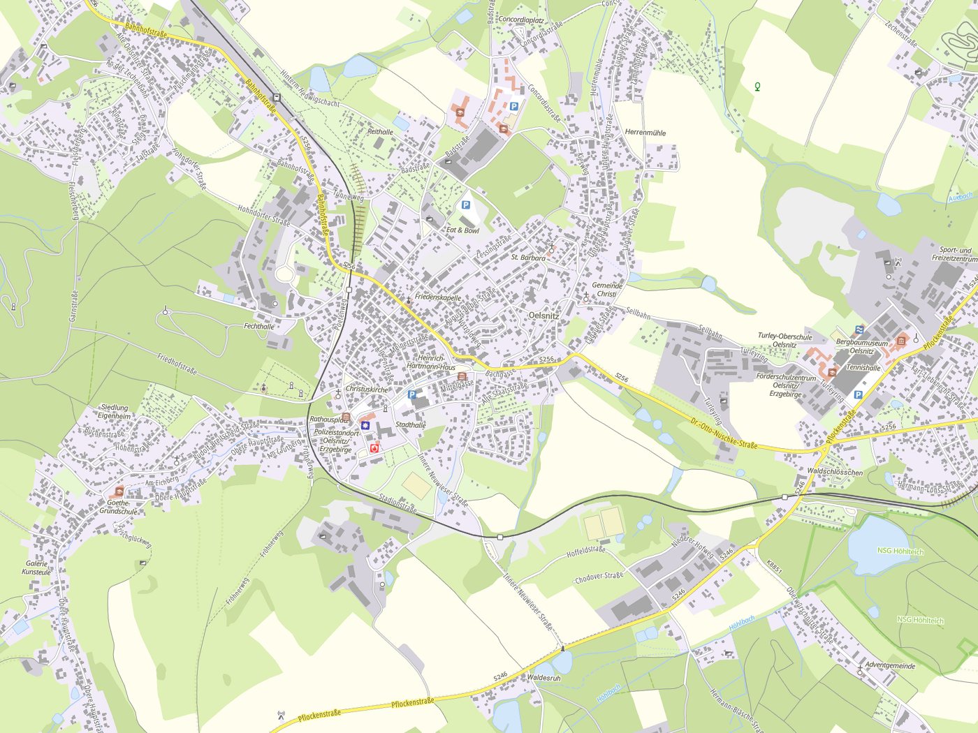 Kartenausschnitt Oelsnitz/Erzgeb. mit Gewässern