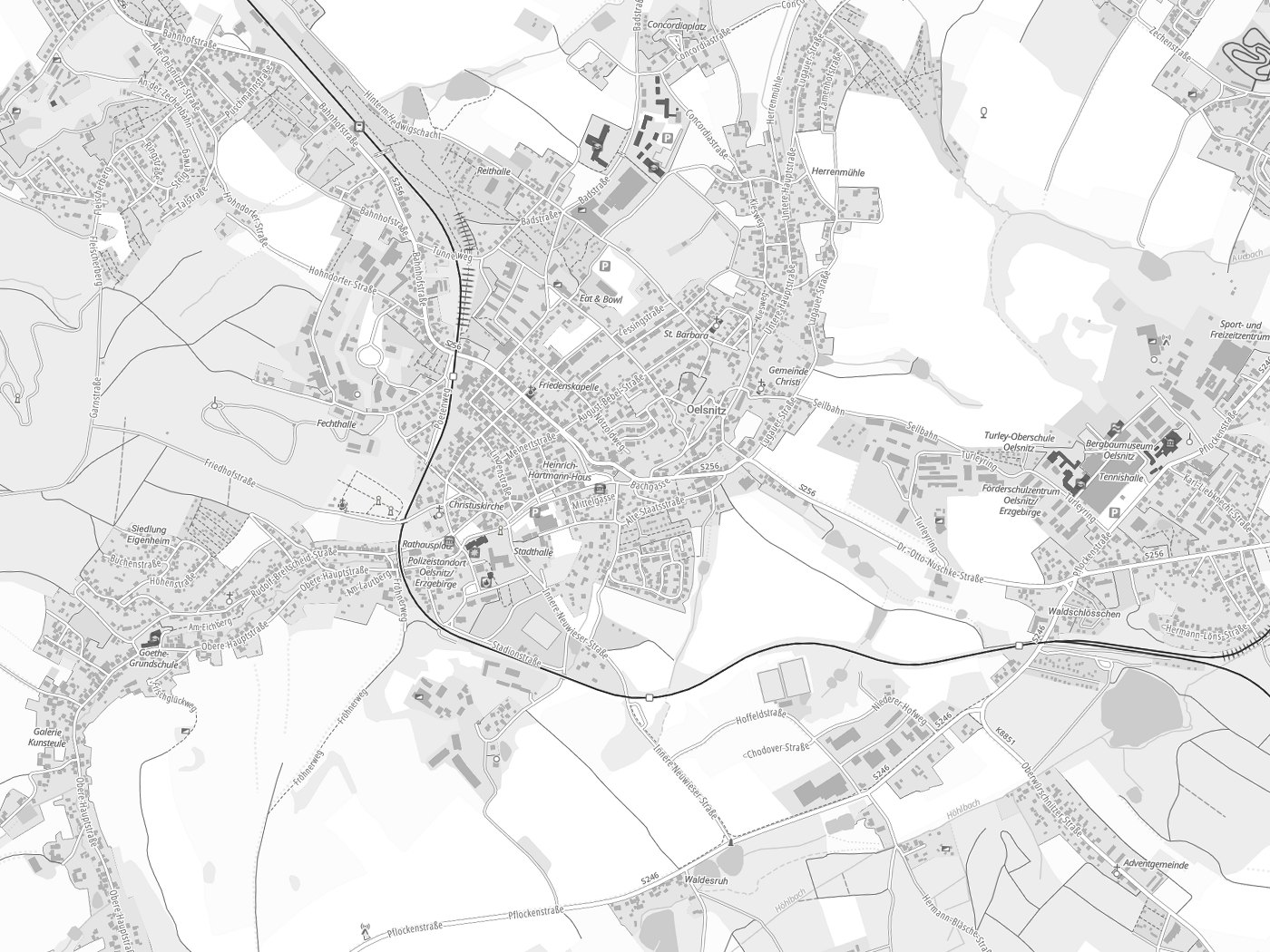 Kartenausschnitt Oelsnitz/Erzgeb. mit Gewässern