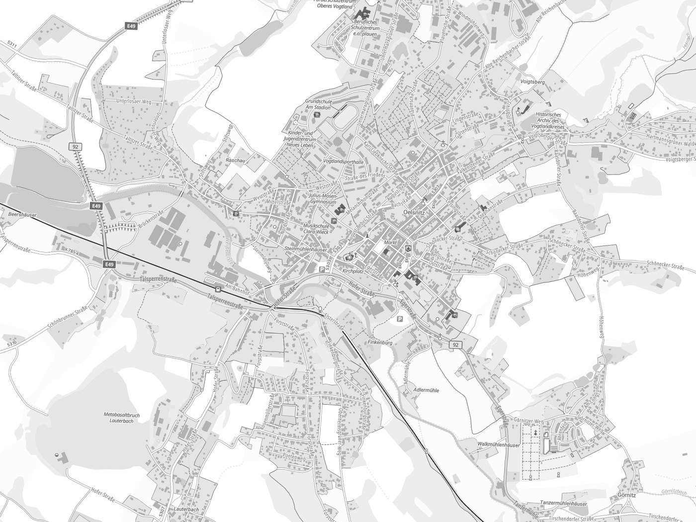 Kartenausschnitt Oelsnitz mit Gewässern
