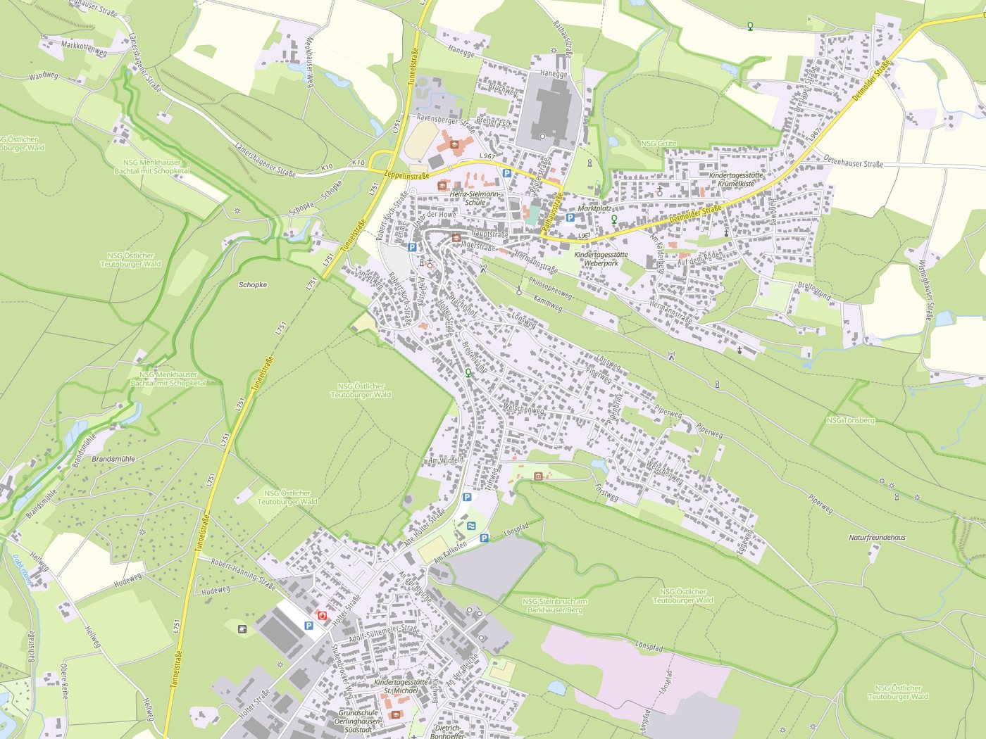 Kartenausschnitt Oerlinghausen mit Gewässern