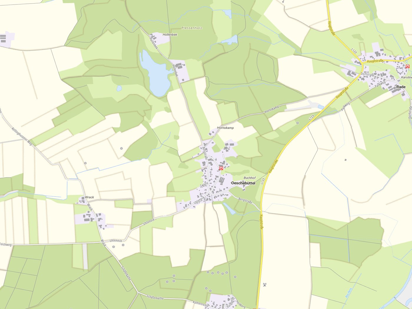 Kartenausschnitt Oeschebüttel mit Gewässern