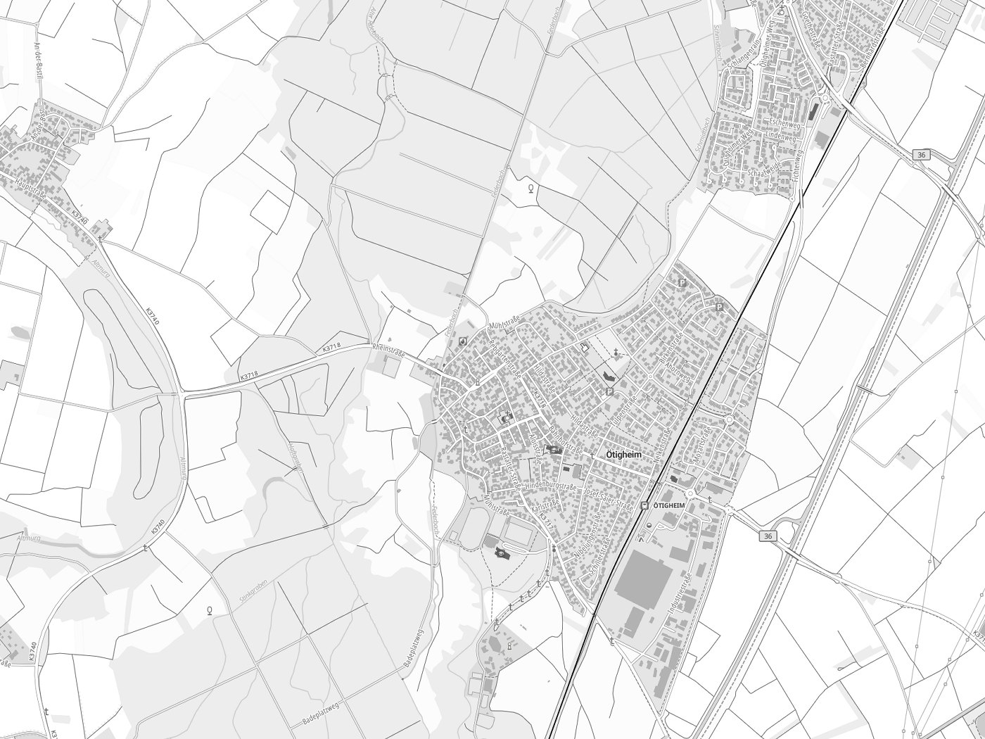 Kartenausschnitt Ötigheim mit Gewässern