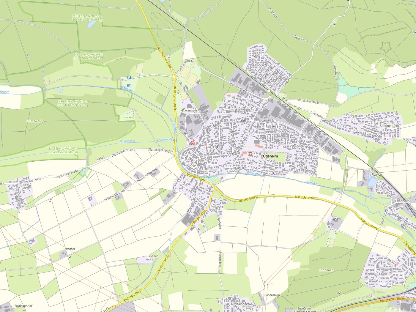 Kartenausschnitt Ötisheim mit Gewässern