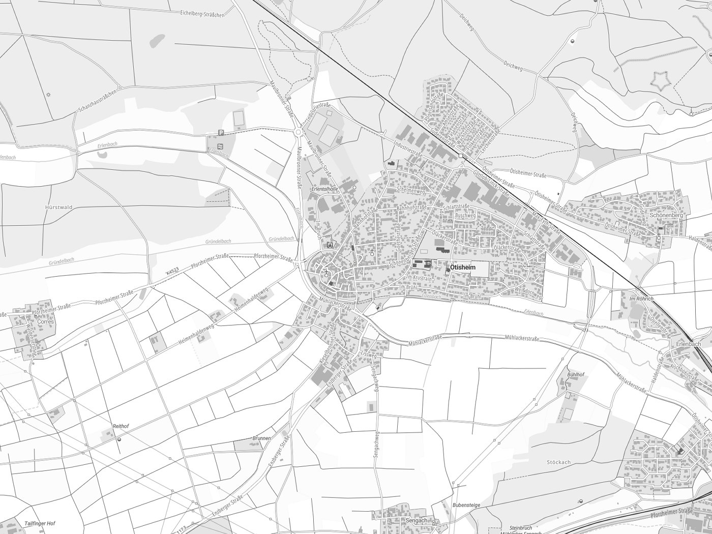 Kartenausschnitt Ötisheim mit Gewässern