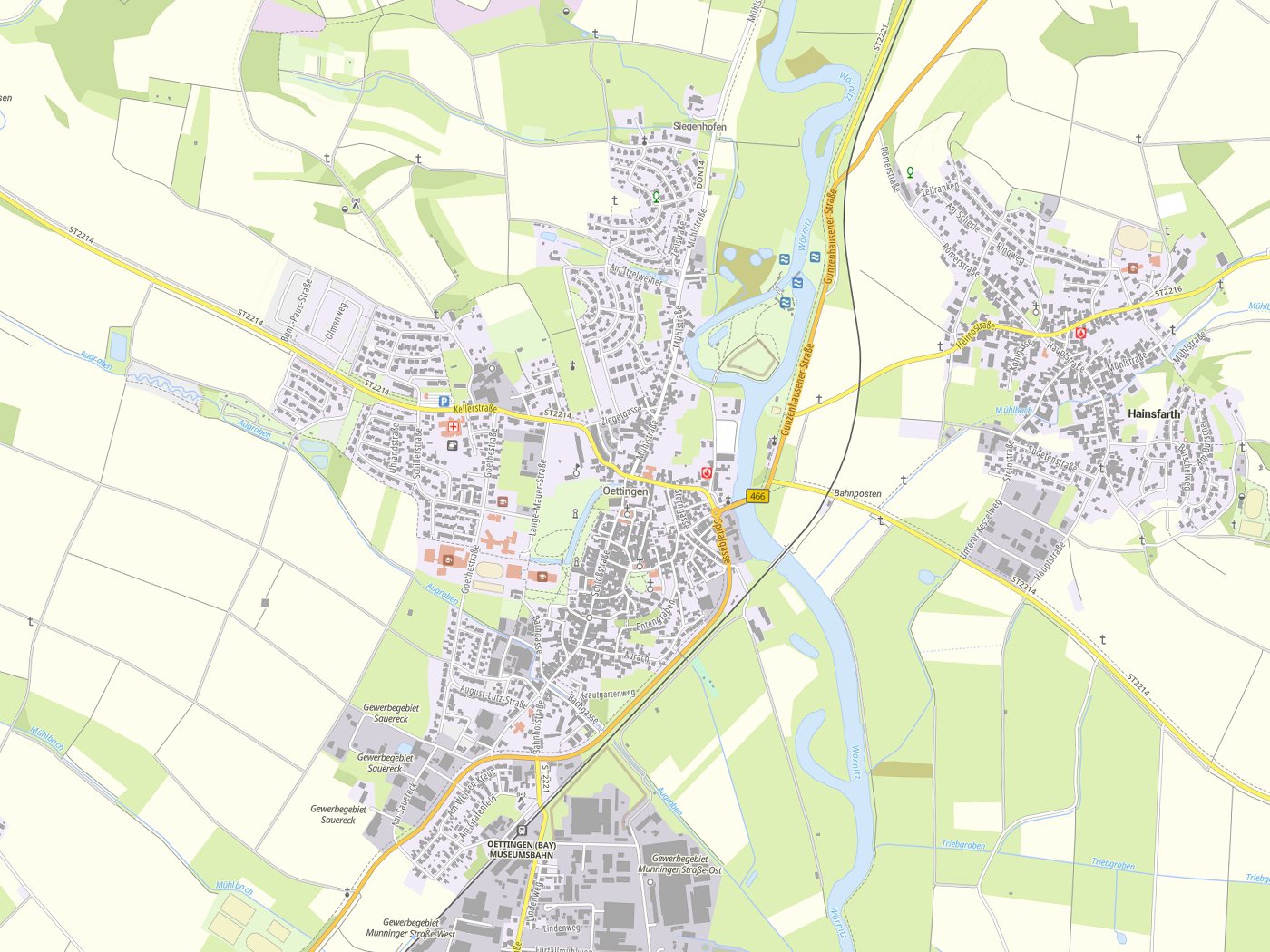 Kartenausschnitt Oettingen i.Bay. mit Gewässern