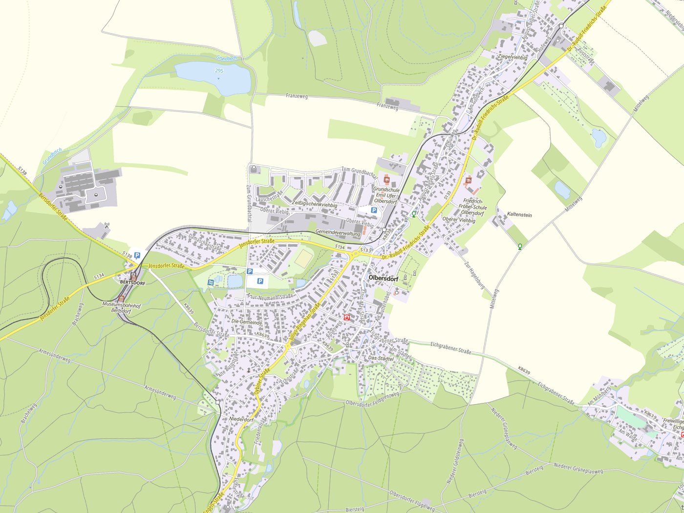 Kartenausschnitt Olbersdorf mit Gewässern